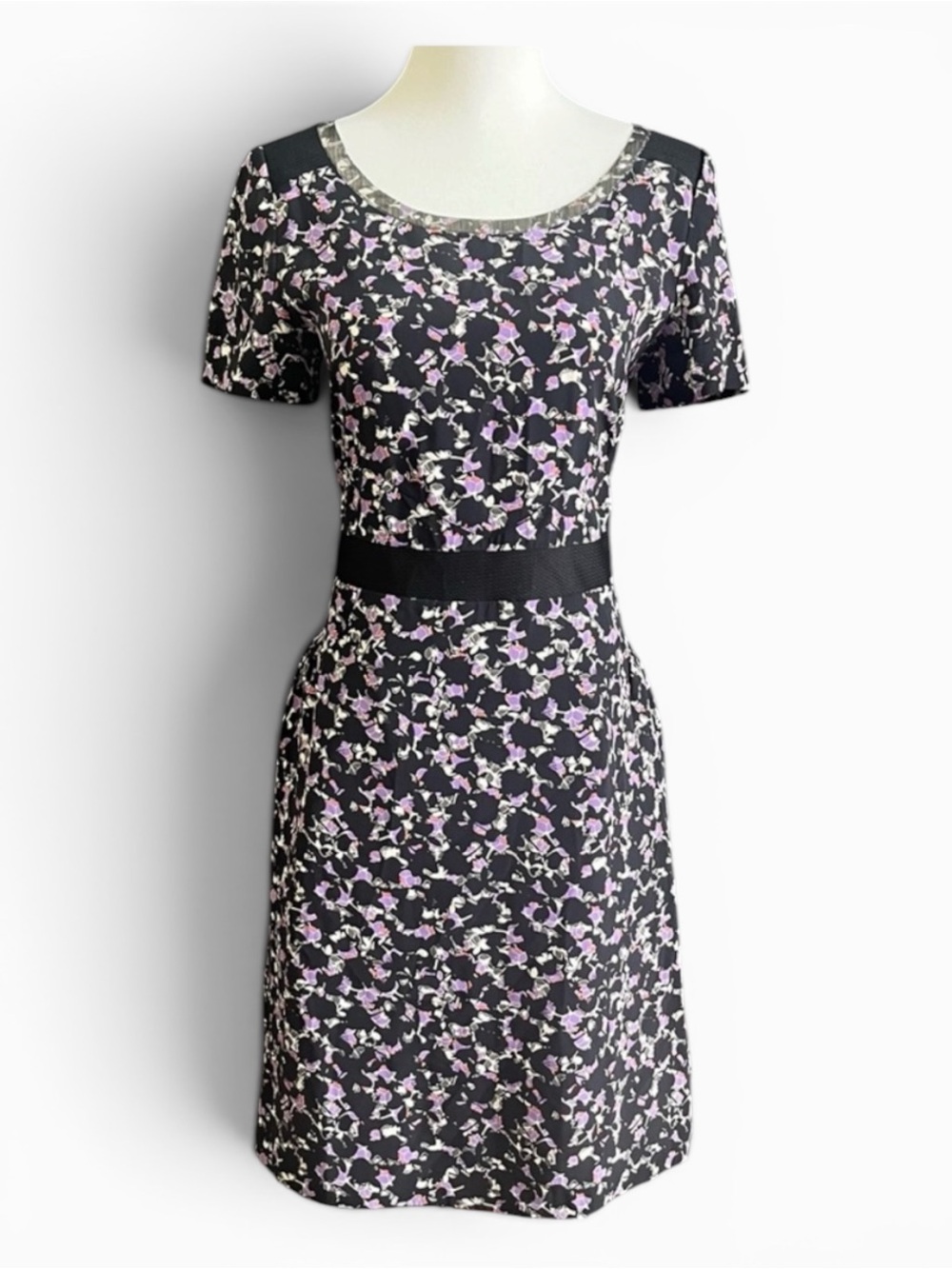 Marc by Marc Jacobs Black and Purple Silk Fit and Flare Dress